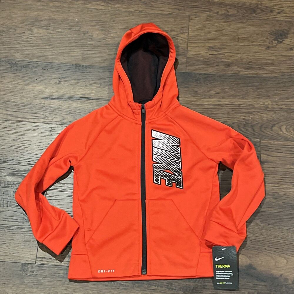 New Nike Boys Therma Full Zip Up Hoodie Size 5-6 Year NWT University Red